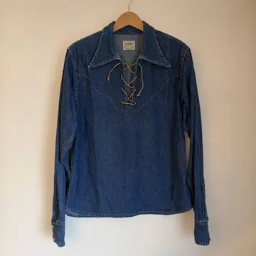 초기! DENIME 레이스업 웨스턴 데님 셔츠 90S 빈티지