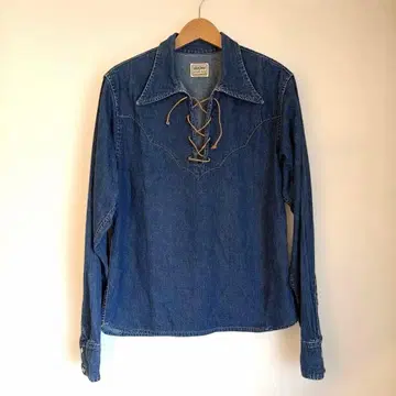 초기! DENIME 레이스업 웨스턴 데님 셔츠 90S 빈티지