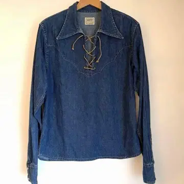 초기! DENIME 레이스업 웨스턴 데님 셔츠 90S 빈티지