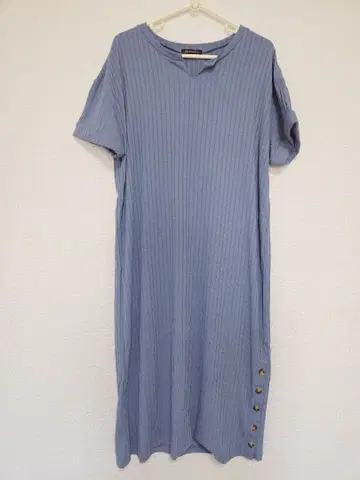 스트라이프 블루 반팔 롱 원피스