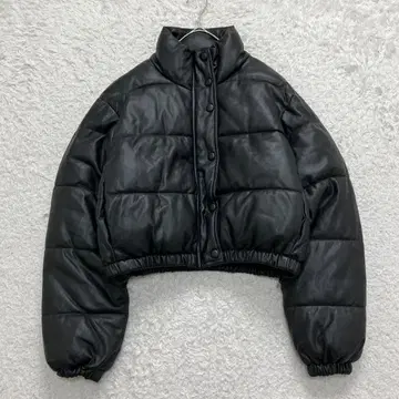 미사용급 현행 자라 인조 가죽 퍼프 자켓 크롭 기장 블랙