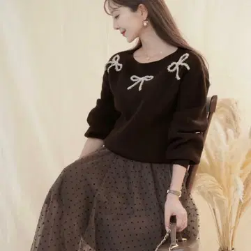 택 포함 미사용 새상품 le reve vaniller 펄 리본 니트