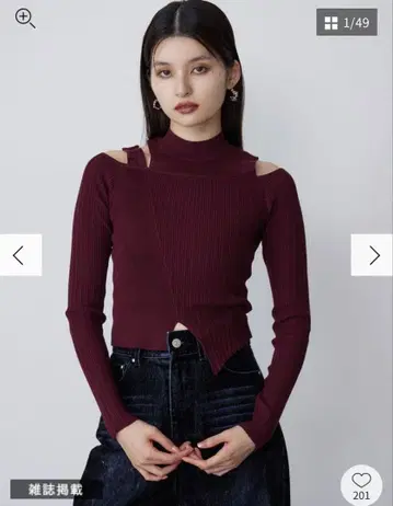 택 포함 새상품 숄더컷 리브 니트 무루아 MARUA 보르도