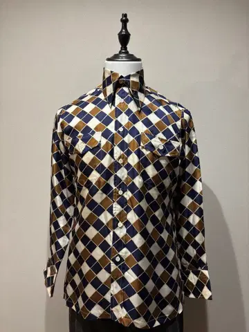 실크 셔츠 다이아몬드 패턴 긴팔 셔츠 올 패턴 셔츠