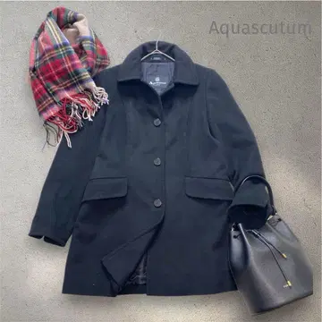 새상품급 아쿠아 스큐텀 캐시미어 혼방 블랙 코트 스텐카라 코트