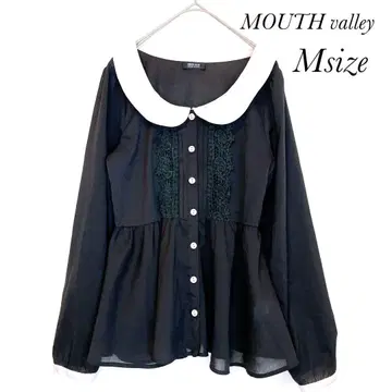 마우스 밸리 긴팔 블라우스 쉬폰 시스루 레이스 자수