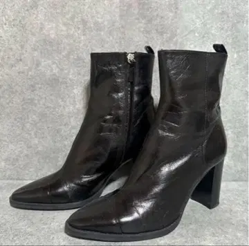 ZARA 블랙 가죽 스틸레토 부티 24.5cm