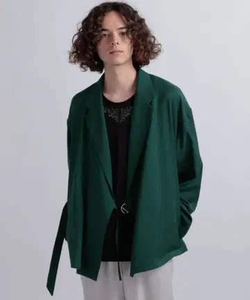 HARE ] 타이 로켄 셔츠 자켓 & 와이드 플레어 트라우저