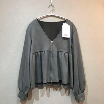 택 포함 milybilet 스웨이드 분또 페플럼 더블 지퍼 자켓