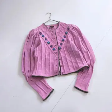 빈티지 티롤리안 니트 가디건 라벤더 꽃무늬 자수 P10