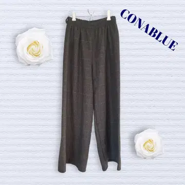 코나 블루 캐주얼 팬츠 허리밴딩 체크 체형 커버 짙은 그레이