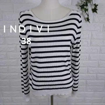 INDIVI/스트라이프 리브 편직 긴팔 상의/38 사이즈