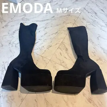 EMODA 에모다 통굽 스퀘어 핏 롱 부츠 니하이 블랙 M