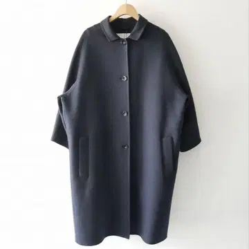 다크 네이비 롱 코트 울 혼방