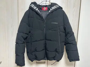 CONVERSE 후드 부착 블랙 파이버 다운 자켓