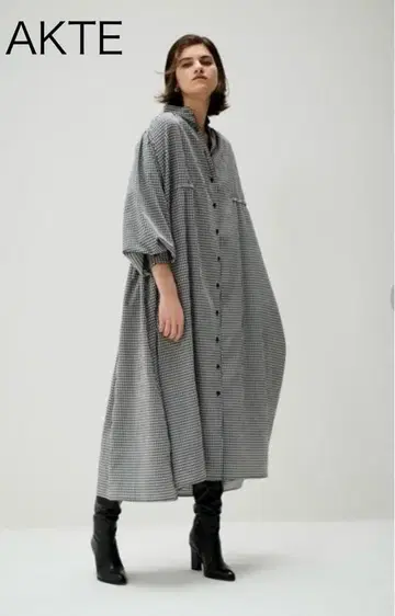 [ AKTE ] 사이드 코드 롱 셔츠 원피스
