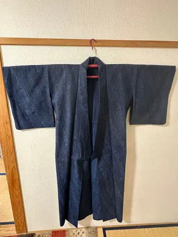 [ H ] 순수 실크 기모노 문양 디자인 다크 네이비