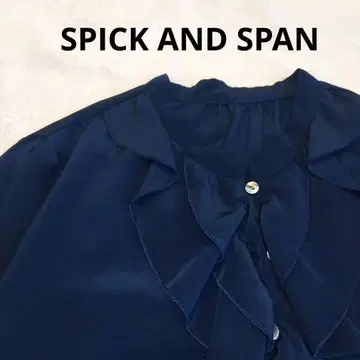 스픽앤스팬 가슴 프릴 밴드 카라 드레이프감 블라우스 네이비