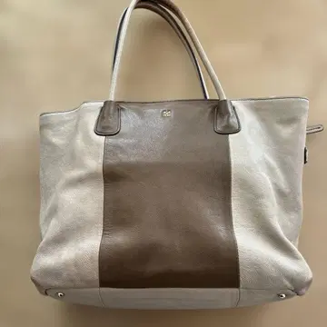 SAZABY 가죽 토트백 베이지와 브라운