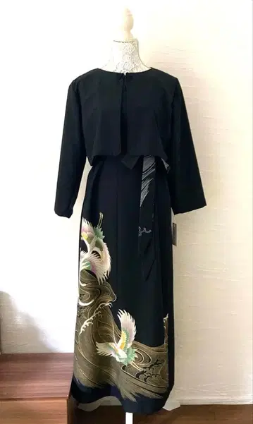 블랙 전통 예복 기모노 리메이크 포멀 원피스 외 3종 세트