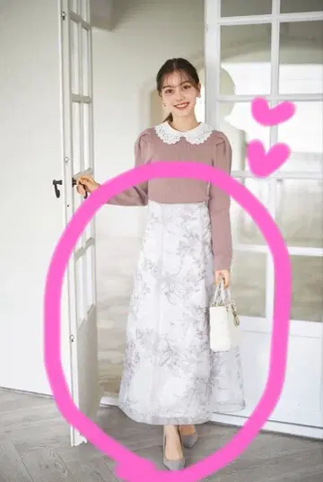 tocco closet 꽃무늬 자수 플레어 롱 스커트