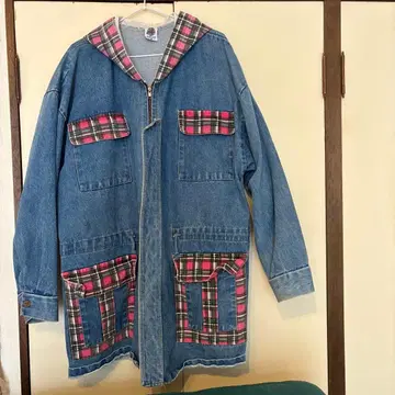 [ 이사로 인해 오늘까지만 ] 구제 데님 체크 무늬 롱 코트