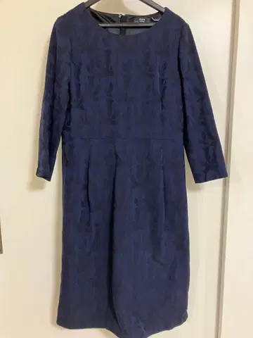 네이비 패턴 7부 소매 원피스