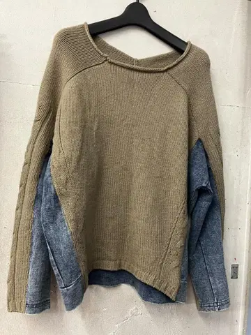 스콧 클럽 데님 절개 니트 스웨터 S 콤비