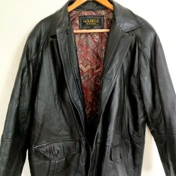 레어 빈티지 NOUBELLE 램 가죽 양가죽 코트 블랙 안감 올 패턴 L