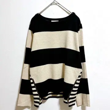 라에라피네 니트 스웨터 울 혼방 블랙 베이지 밑단 지퍼 긴팔