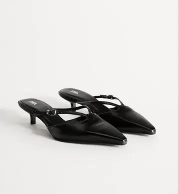 ZARA 가죽 힐 뮬 블랙 복조리 포함