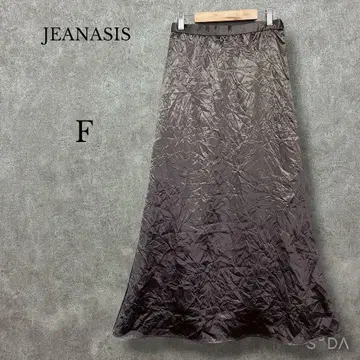 지나시스 [ F ] 샤이니 새틴 플레어 스커트 광택 주름 가공 뒷면 밴딩