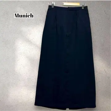 뮤닉 Munich 플레어 롱 스커트 슬릿 백 밴딩 블랙 S