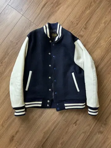 동양 엔터프라이즈 Gold 바시티 자켓 38 네이비 소매 가죽 자켓