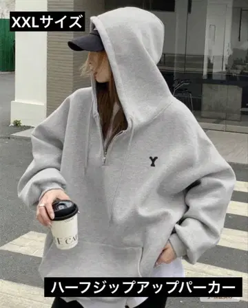 [ 하프 집업 후드티 ] 오버 사이즈 그레이 XXL 사이즈