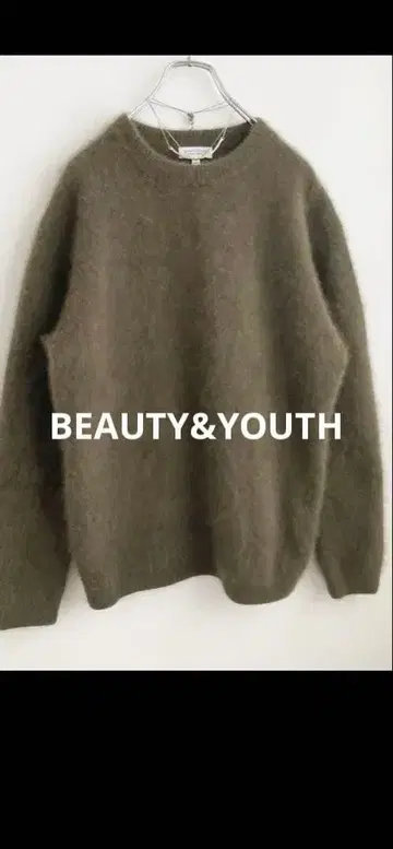 뷰티앤유스 크루넥 퍼 니트 카키