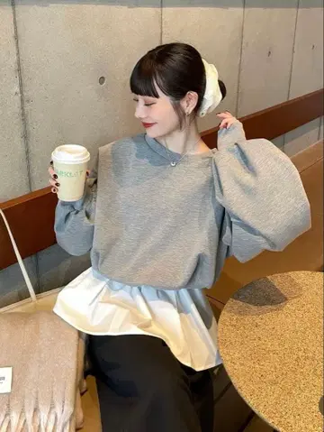 hinari 본딩 숏 맨투맨 그레이 프리 사이즈