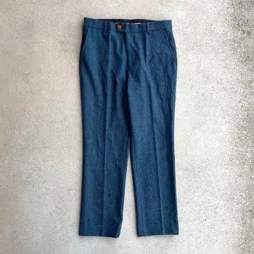 고급 90s 빈티지 구제 의류 두툼한 울 슬랙스 헤링본 무늬 네이비 파랑