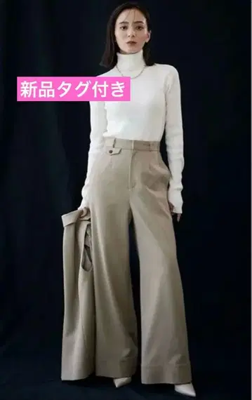 [택 포함 새상품] anuans 울 블렌드 트윌 와이드 플레어 팬츠