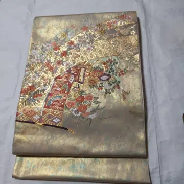 럭셔리 육통 북 패턴 후쿠로 오비 당오리 금실 순수 실크 새상품급