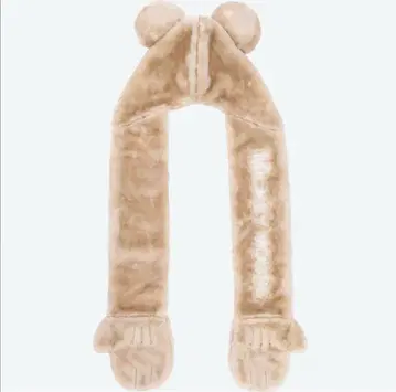 디즈니 후드 부착 머플러 브라운