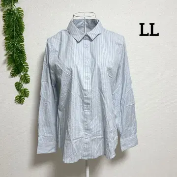 스크롤 LL 긴팔 셔츠 스카이블루와 화이트 스트라이프 코튼 혼합