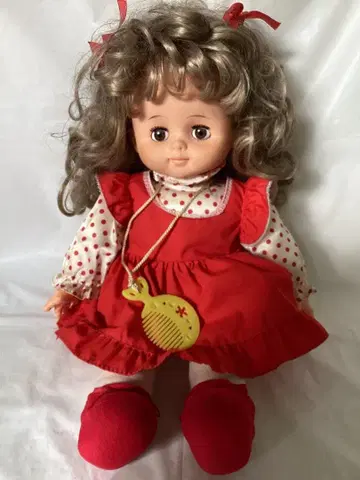 금발 곱슬머리 빨간색 드레스 인형 수면안구 빗 포함 오오이케 쇼와 레트로