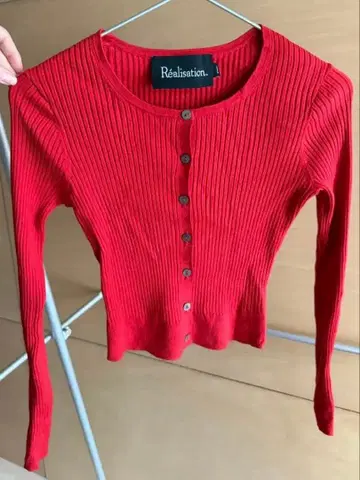레알리제이션 빨간색 리브 단기 가디건
