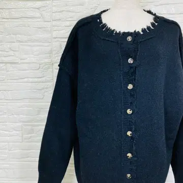 세존드파피용 데미지 가공 니트 가디건 블랙 [ 109-32 ]