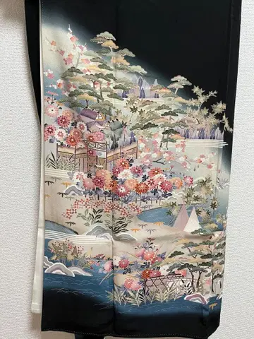 블랙 전통 예복 기모노 순수 실크