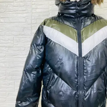 매트한크 다운 자켓 바이컬러 후드 퍼 L [103-45]