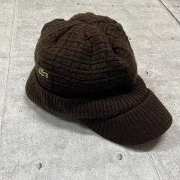 새상품급 LACOSTE 챙 달린 니트 모자 일본제 리브 접이식 라코스테