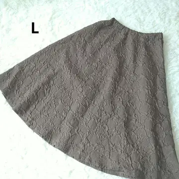 자카드풍 A라인 롱 플레어 스커트 허리밴딩 L 브라운 베이지