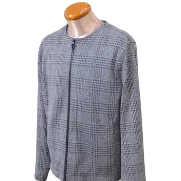 ZARA 자라 그레이 체크 무늬 노카라 자켓 XL